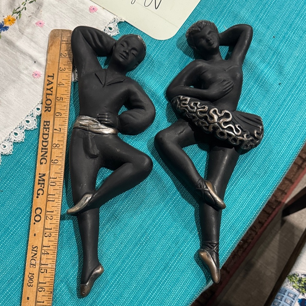 Chic Black Dancer Sculptures with Silver Details